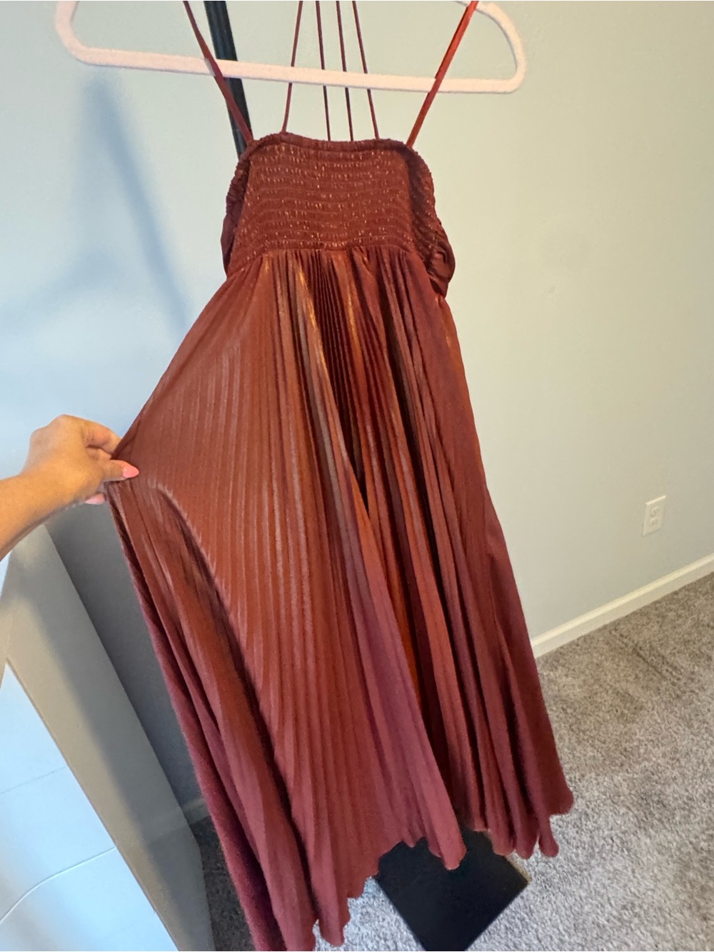 Anthropologie Metallic Copper-Bronze Strapless Pleated Maxi Dress - Picture 3 of 4